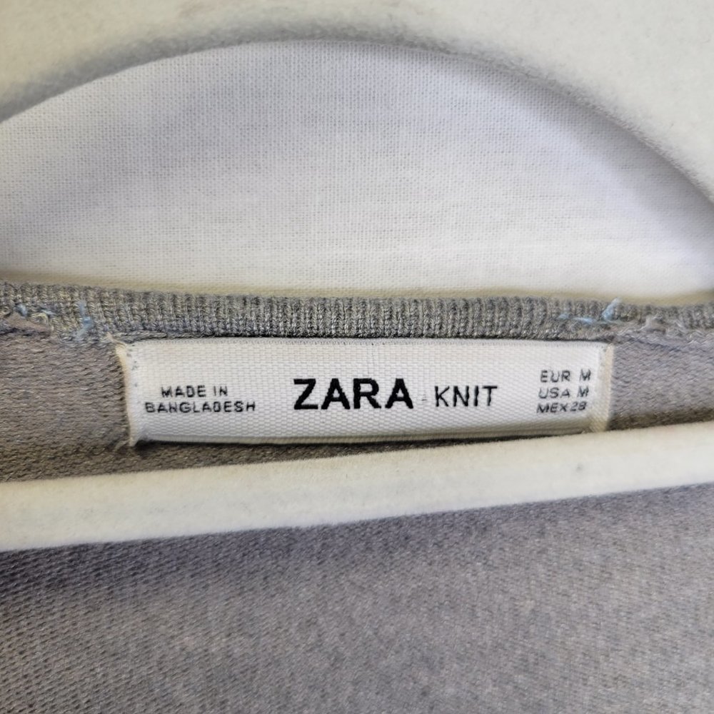 Zara Knit Women's Medium Cardigan Sweater Black Gray Faux Leather - Picture 4 of 5